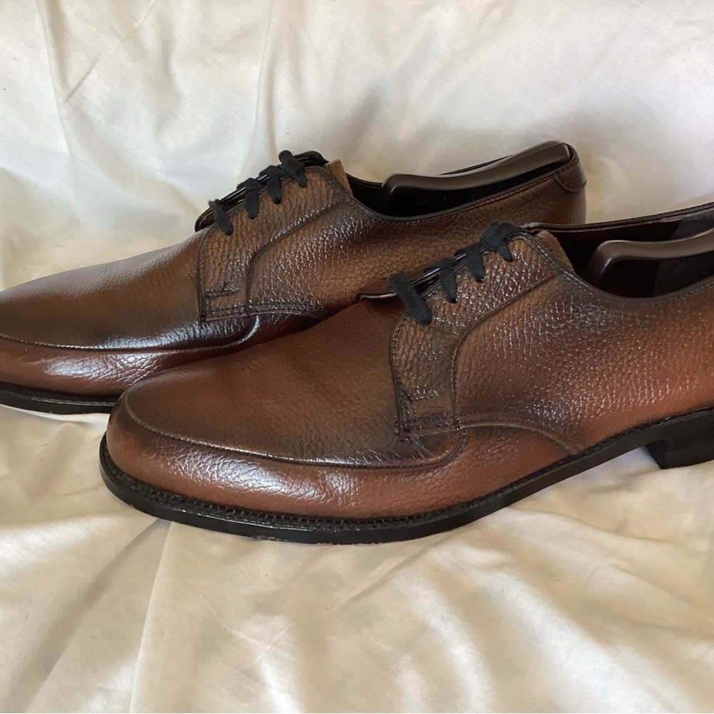 Pebble grain brown leather derbys, size 10.5